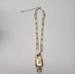 Authentic Louis Vuitton Gold Padlock Pendant Statement Paperclip Chain Necklace. Fixed Price $80.00.