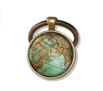 Vintage World Map Traveler Globe - Handmade Glass Pendant Keychain Ring. Fixed Price $10.69.
