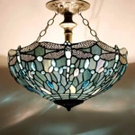 Tiffany Ceiling Light Fixture Semi Flush Mount 16" Sea Blue Stained Glass. Fixed Price $369.98.