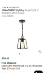 Jonathan Lighting Single 6" Wide Led Mini PENDANTMODEL:JYL3525B. Fixed Price $20.00.