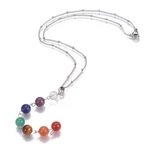 Chakra Stainless Steel Pendant Necklace Mixed Stone Rondelle Silver 16.5" Z508. Fixed Price $9.99.