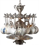 Vintage Silver Teacup Chandelier Hand-crafted Lighting. Fixed Price $2249.00.