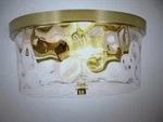 Lamqee 12 In. 2-LIGHT Brass Gold Flush Mount Ceiling Water Rippled Glass. Fixed Price $39.95.