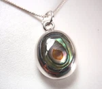 Reversible Abalone And Mother Of Pearl 925 Sterling Silver Oval Pendant. Fixed Price $24.99.