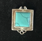 Sterling Silver Turquoise Pendant Square Design Hooked Bail. Fixed Price $37.00.