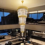 Wosohyun Luxury Gold Crystal Chandelier For High Ceiling, 32" 7-TIER Long. Fixed Price $1465.27.
