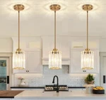 1-LIGHT Gold Modern Pendant With Crystal Glass Shades (3PC Set). Fixed Price $100.00.