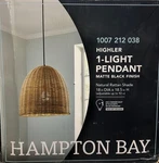 Hampton Bay Highler 1-LIGHT 18 In. Matte Black Pendant Natural Rattan Shade. Fixed Price $83.99.