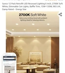 Sunco Lighting SC13W565KT12 Dimmable Led Retrofit Recessed. Fixed Price $40.00.