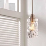 Home Decorators 1-LIGHT Brushed Nickel Mini-pendant With Clear Hammered Glass. Fixed Price $44.98.