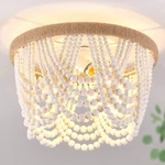 Capslpad Wood Beaded Flush Mount Ceiling Light Antique Rustic Mini Chandelier.... Fixed Price $59.36.