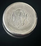 Vintage Antique W Sterling 1550 Hallmark Kld Engraved Round Lidded Pill Box. Fixed Price $130.00.
