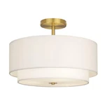 Calokes 16IN Dual Drum Gold 3-LIGHT Semi Flush Mount Ceiling Fabric Shade. Fixed Price $47.99.