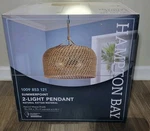 Hampton Bay Summerpoint 2-LIGHT Black Pendant W/ Natural Rattan Shade New. Fixed Price $106.99.