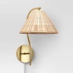 Rattan Wall Sconce Light Brass - Threshold. Fixed Price $62.99.