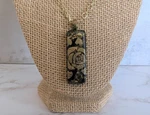 Gold And Black Fuses Glass Pendant Rose Painted On It Colored Chain. Fixed Price $15.00.