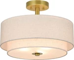 3 Semi Flush Mount Light, Close To Ceiling Fixture With Fabric Shade. Fixed Price $247.12.
