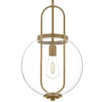 Hampton Bay Nelwyn 1-LIGHT Vintage Brass Pendant With Clear Glass Globe Shade. Fixed Price $68.95.