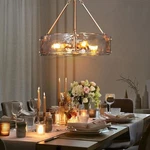 Lnc Glacera 4-LIGHT Gold Textured Glass Glam Drum Chandelier A04841. Fixed Price $129.95.