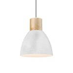 Elyona Hammered White Dome Pendant Light With Wood Accent, Modern Style. Fixed Price $20.00.