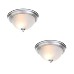 Commercial Electric 13" 2-LIGHT Brushed Nickel Flush Mount, Frosted Glass Shade. Fixed Price $19.99.