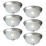 (6) Flushmount Ceiling Light Fixture Brushed Nickle Frosted Ribbed Glass 10". Fixed Price $99.99.