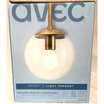 Avec Merrit Collection Modern Brushed Gold Pendant Light With Clear Globe Shade. Fixed Price $39.99.