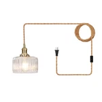 Vintage Plug Pendant Light, Green Striped Glass Hanging Lamp With On/off S.... Fixed Price $56.69.