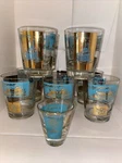 11 Libbey Gold Teal River Cruise Boat Double Fashion Rock Glasses & Shot. Fixed Price $108.00.