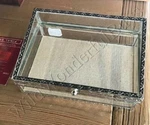 Pottery Barn Antique Silver Jewelry Box Small Glass Top Velvet New **damaged. Fixed Price $99.00.
