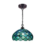 Tiffany Pendant Light Sea Blue Pearl Style Stained Glass Swag Lamp 12X12X34 I.... Fixed Price $176.12.