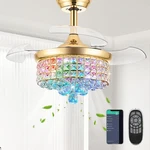 30" Crystal Retractable Ceiling Fan With Rgb Light & Remote Control, Gold. Fixed Price $149.99.