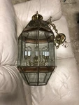 Fredrick Ramond Large Foyer Ceiling 8 Lamp Chandelier Pendant Decagon Glass Vtg. Fixed Price $345.00.