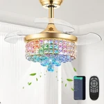 30" Retractable Crystal Ceiling With Light,rgb Modern Fandelier 6 Speeds .... Fixed Price $130.46.