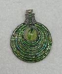 Vtg Best Green Beaded Mosaic Pendant Round Art Deco Style Glass Center Statement. Fixed Price $17.28.
