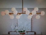 Luminfan *LH-084* 16 Light Gold Globes Linear Chandelier. Fixed Price $120.00.
