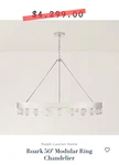Ralph Lauren 50" Modular Ring Chandelier From The Roark Collection. Fixed Price $2000.00.