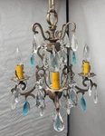 Schonbek Renaissance Chandelier Light Gilt Metal Quartz + Aqua Crystals 19X14". Fixed Price $585.00.