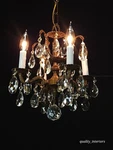 Antique 4 Light Precious Dark Patina Brass Cut Lead Glass Crystal Chandelier. Fixed Price $695.00.