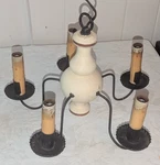 Antique Petite Primitive 5 Wood & Tin Chandelier Country Colonial Farmhouse. Fixed Price $115.00.