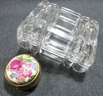 Vintage Faceted Crystal Trinket Box + Japan Flower Pottery Goldtone Pill. Fixed Price $9.99.