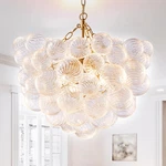 Gold Bubble Chandelier Lighting Dia 20" Swirled Clear Ribbed Blown Glass Ba. Fixed Price $731.07.