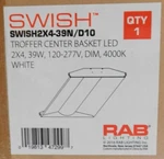 New Rab SWISH2X4-39N/D10 2' 4' Led Recessed Center Basket Troffer Light. Fixed Price $174.95.