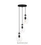 Home Decorators Bakerston 3-LIGHT Matte Black Pendant With Clear Glass Shades. Fixed Price $79.99.