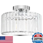 Crystal Chrome Semi-flush Ceiling Light Fixture: Modern Led Chandelier. Fixed Price $64.78.
