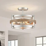 Rustic 3-LIGHT Drum Chandelier With Wood Grain Shade For Farmhouse Style. Fixed Price $106.99.