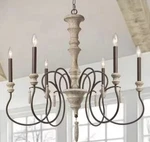 Lnc A03294 6-LIGHT French Country Wood Chandelier Aged Iron/brown Dining Room. Fixed Price $249.00.