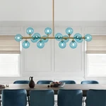 Crossio Mid Century Modern Blue Glass Gold Chandelier Rectangle Pendant Light. Fixed Price $154.64.