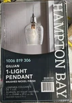 Hampton Bay Gillian 1-LIGHT Height-adjustable Pendant Brushed Nickel Clear. Fixed Price $44.25.