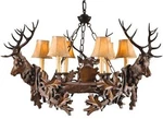 Royal Stag Head Lodge Chandelier With Faux Leather Shades. Fixed Price $3015.00.